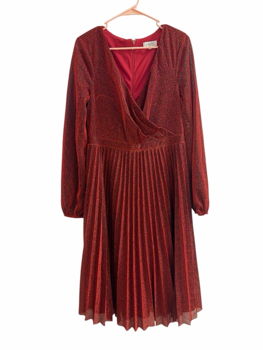 Sparkle V-Neck Long Sleeve Midi Dress - Red NWOT